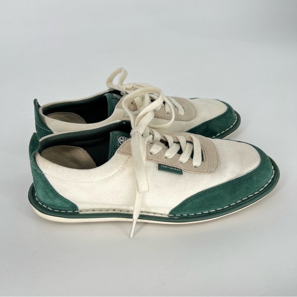 TORY BURCH Mineral Green Ivory Canvas Marina Boat Sneaker 8M - Picture 3 of 11